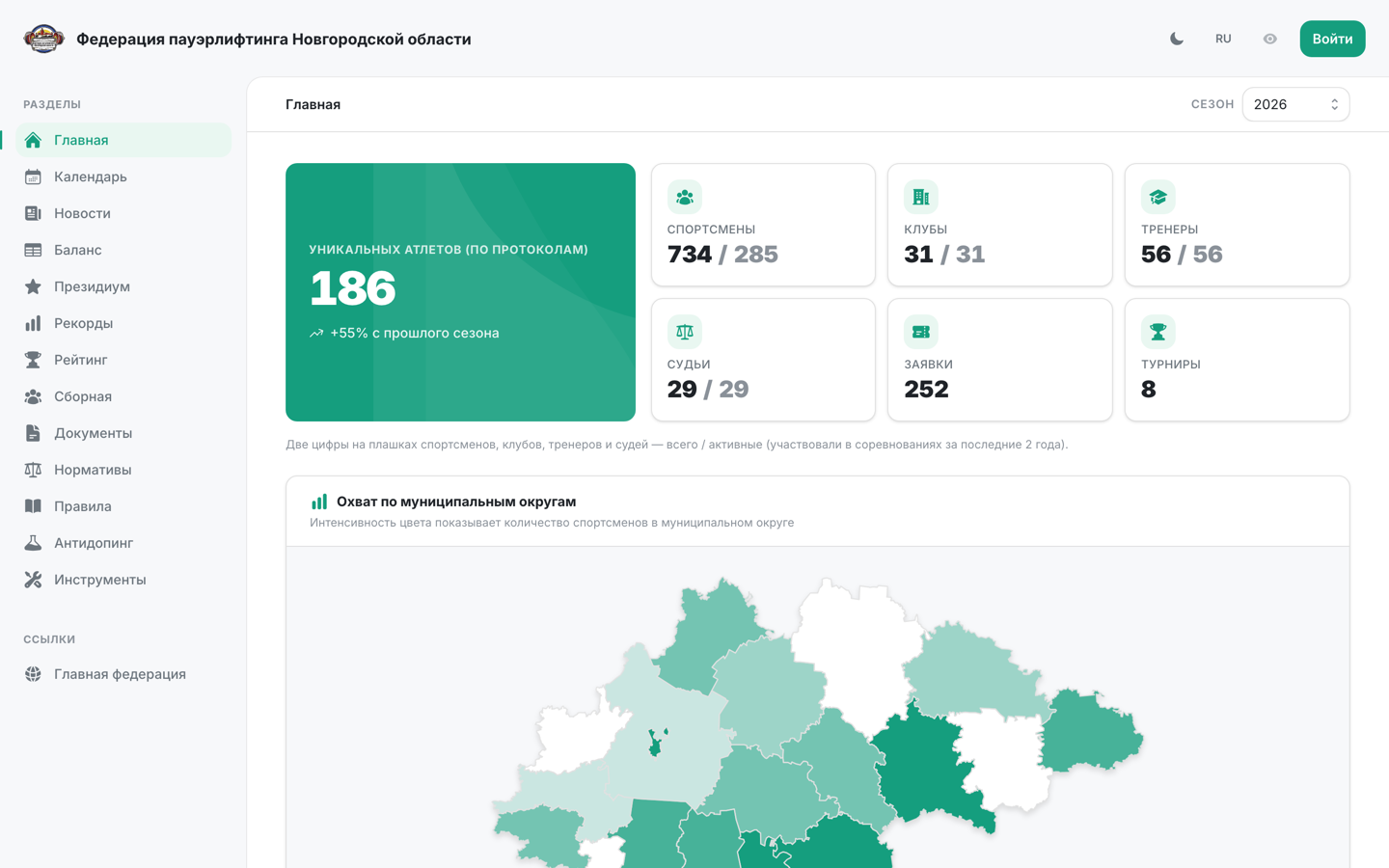 Главная страница сайта Федерации пауэрлифтинга Новгородской области